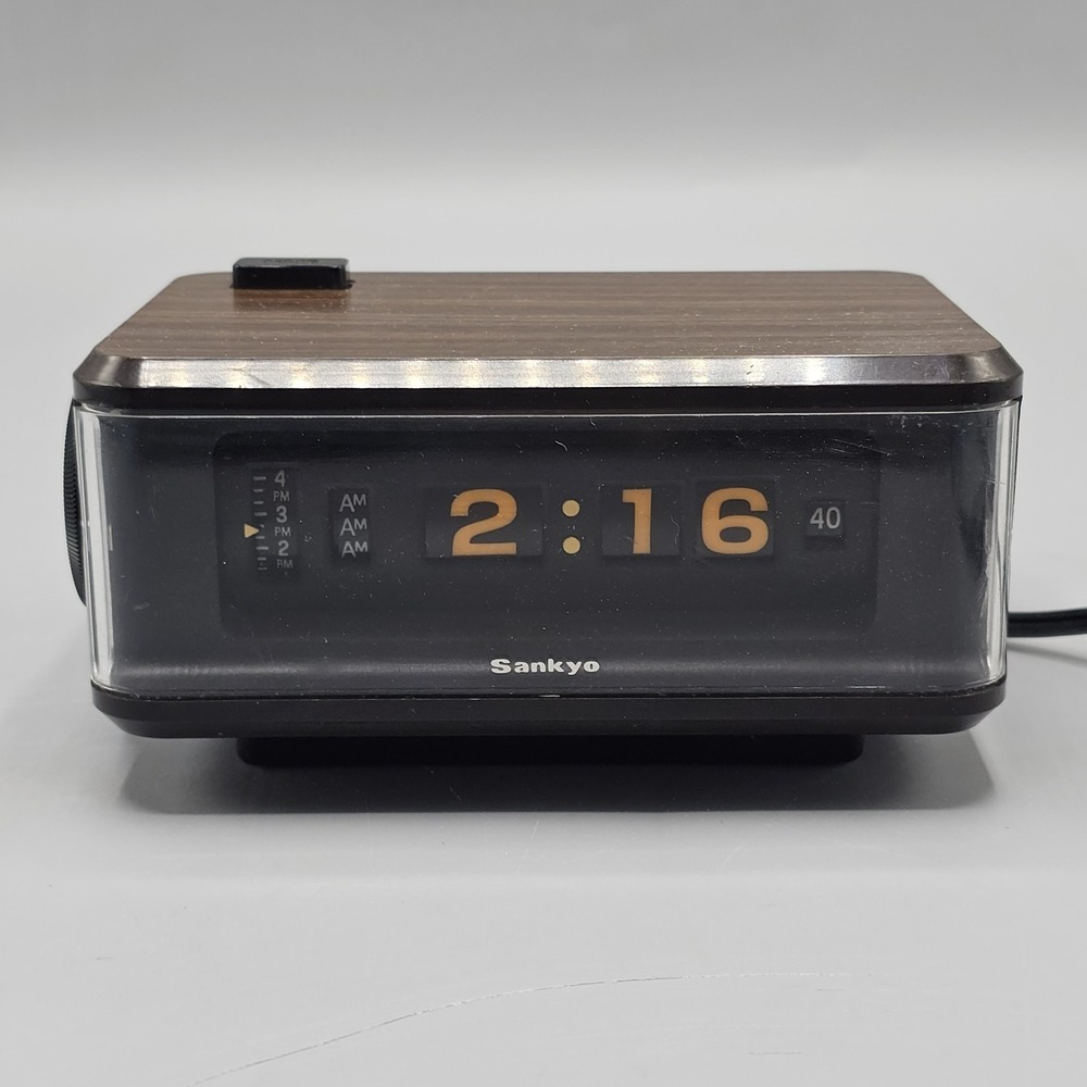 Vintage Sankyo 610K Alarm Clock Wood Grain Tested! Working! Orange Numbers